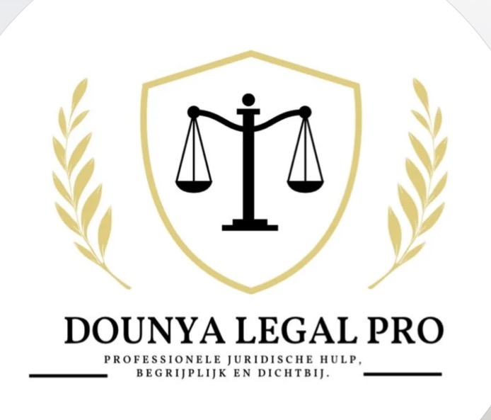 Logo Dounya Legal Pro: een weegschaal in een gouden schild